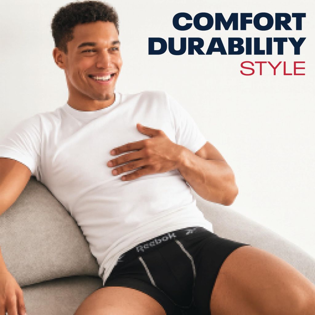 Reebok Mens Boxer Briefs - 4 Pack 6'' Inseam Tag Free Stretch Moisture Wicking Underwear Boxers with Contour Pouch, Size Small, Black/Red/Grey