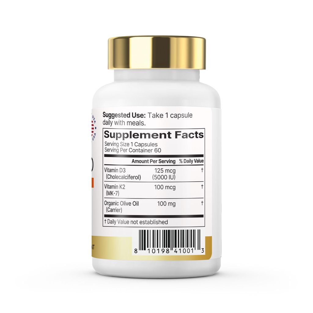 VXICDE Vitamin K2 with D3 Supplement | 125 mcg Vitamin D3 & 100 mcg K2 (MK-7) | 60 Capsules