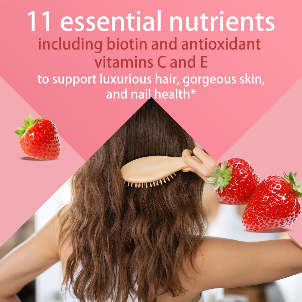 Hair Skin and Nails Gummies, 5000 mcg Biotin Gummies, Strawberry Flavor, 60 Gummies
