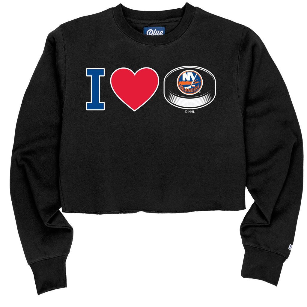 New York Islanders NHL Officially Licensed Women's Cropped Crewneck Sweatshirt Heart Black, Medium