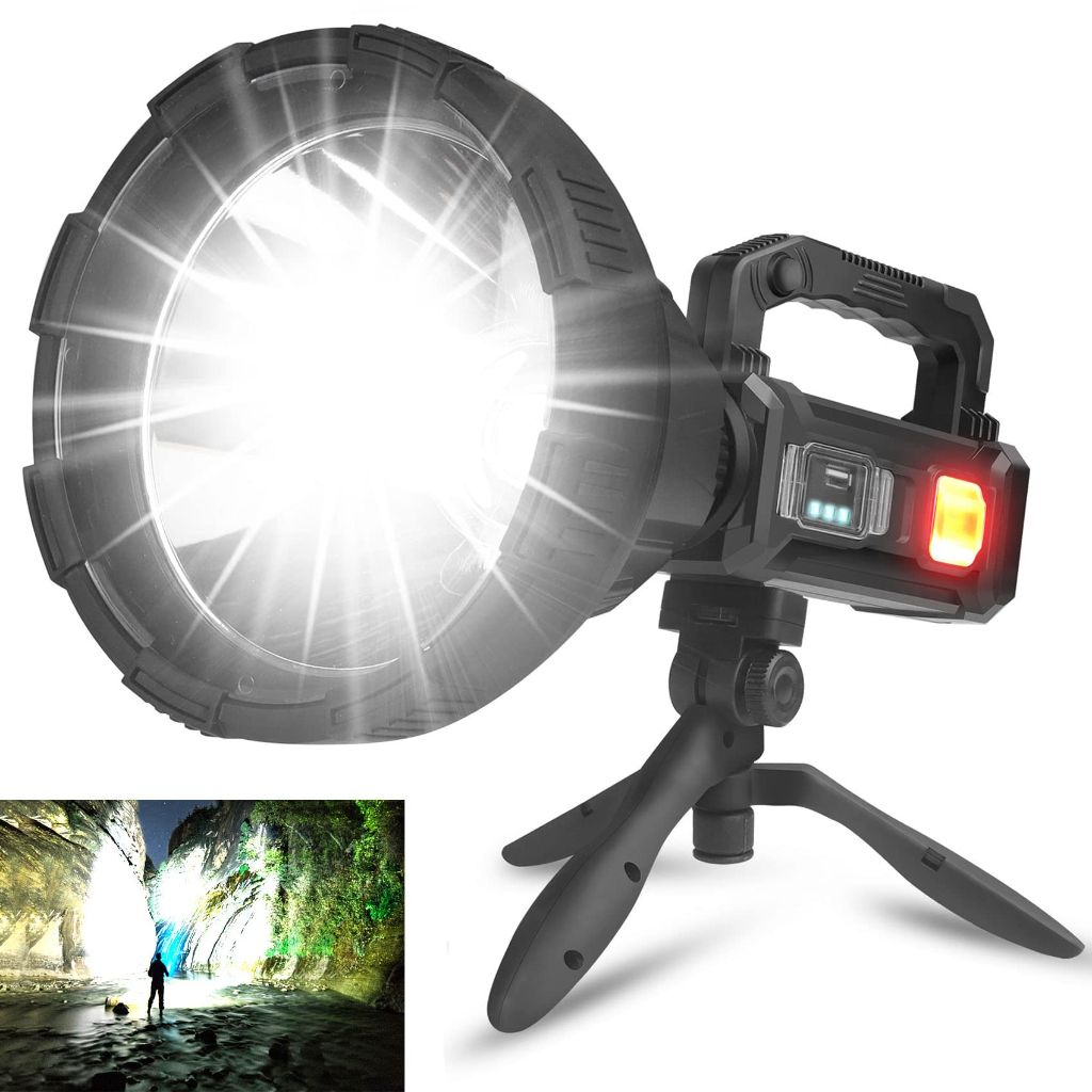 Foleto Rechargeable Spotlight Flashlights High Lumens, 2500 Lumens Super Bright LED Searchlight Flashlight IPX5 Waterproof 4 Modes Handheld Spotlight for Camping, Hiking,Fishing ((XXL-Large)