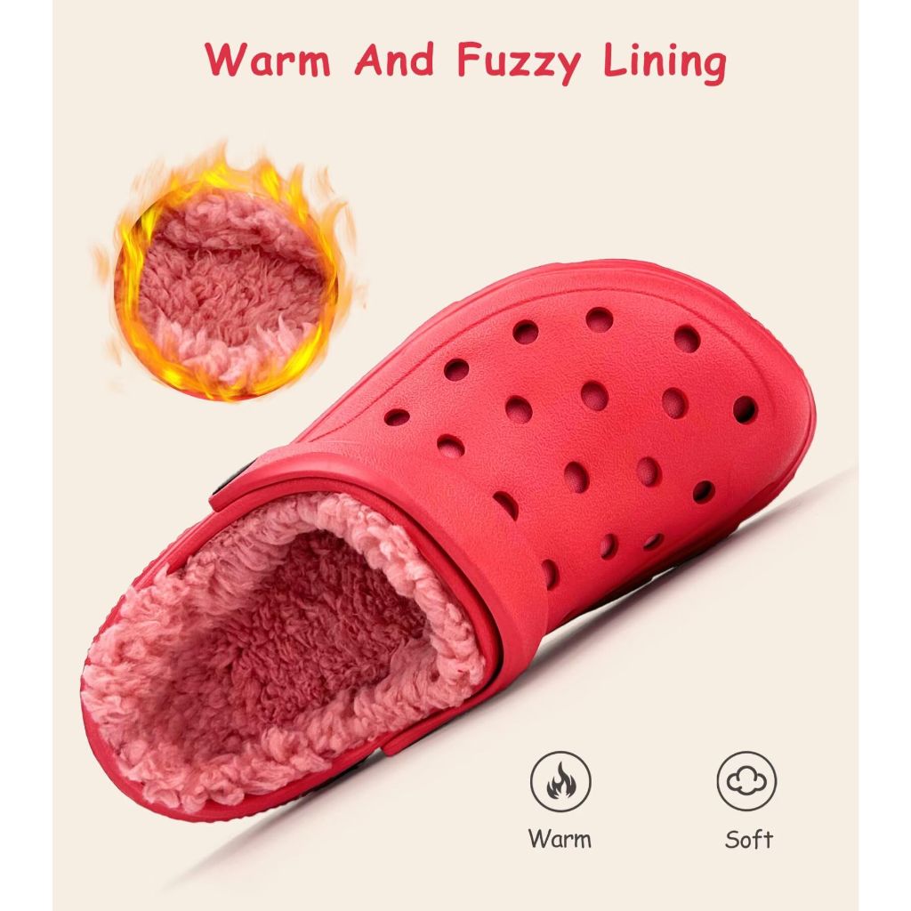 Toddler Lined Clog Winter Slipper with Fur Red