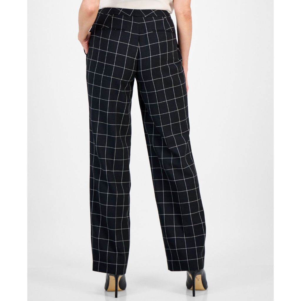 Le Suit Women's Windowpane Check Notch Collar Pantsuit - Black/vanilla Ice Size 4