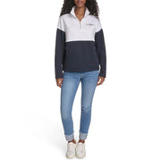 Tommy Hilfiger Women's Sportswear 1/4 Zip Mockneck Fleece Sweatshirt, Bright White/Sky Captain, X-Small