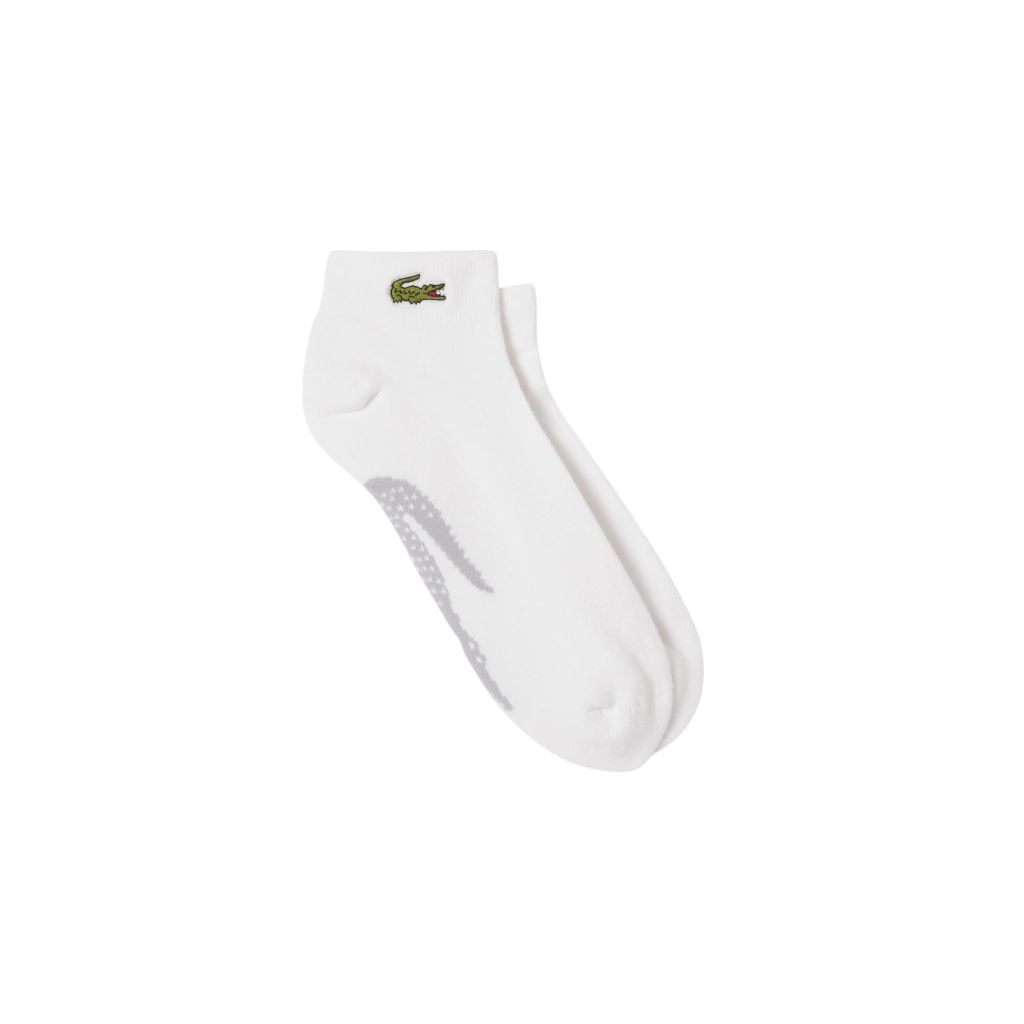 Lacoste Unisex Short Cotton Sport Socks, White/Grey Chine - size 6.5-9