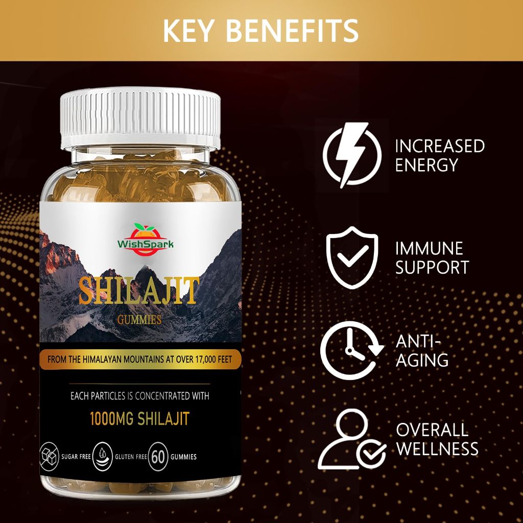 Shilajit - Pure Himalayan Shilajit Gummies 1200mg with Chaga, (60) Gummies Raspberry Flavor
