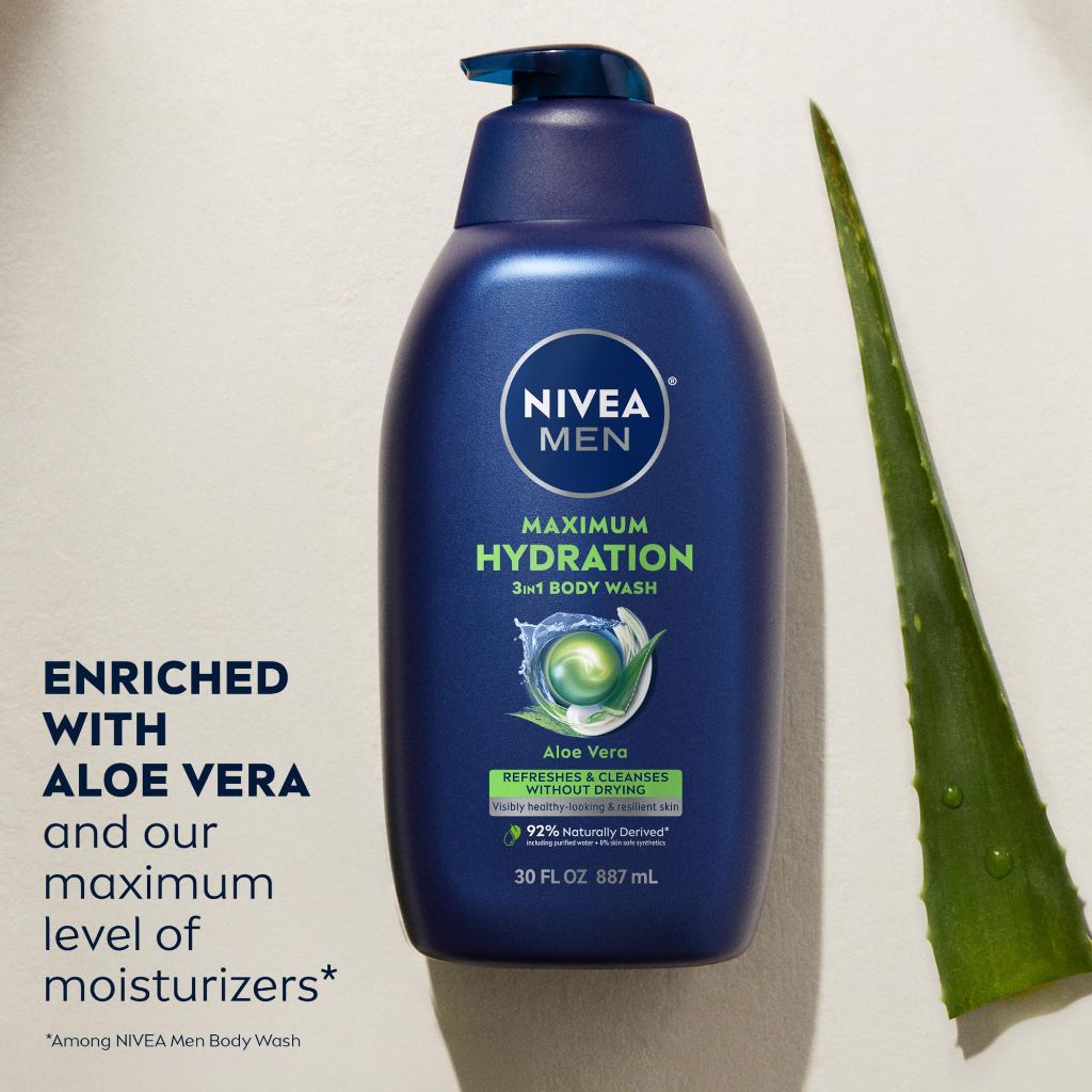 Nivea Men Maximum Hydration Body Wash for Dry Skin, Aloe Vera Enriched | 30 Fl Oz Bottle