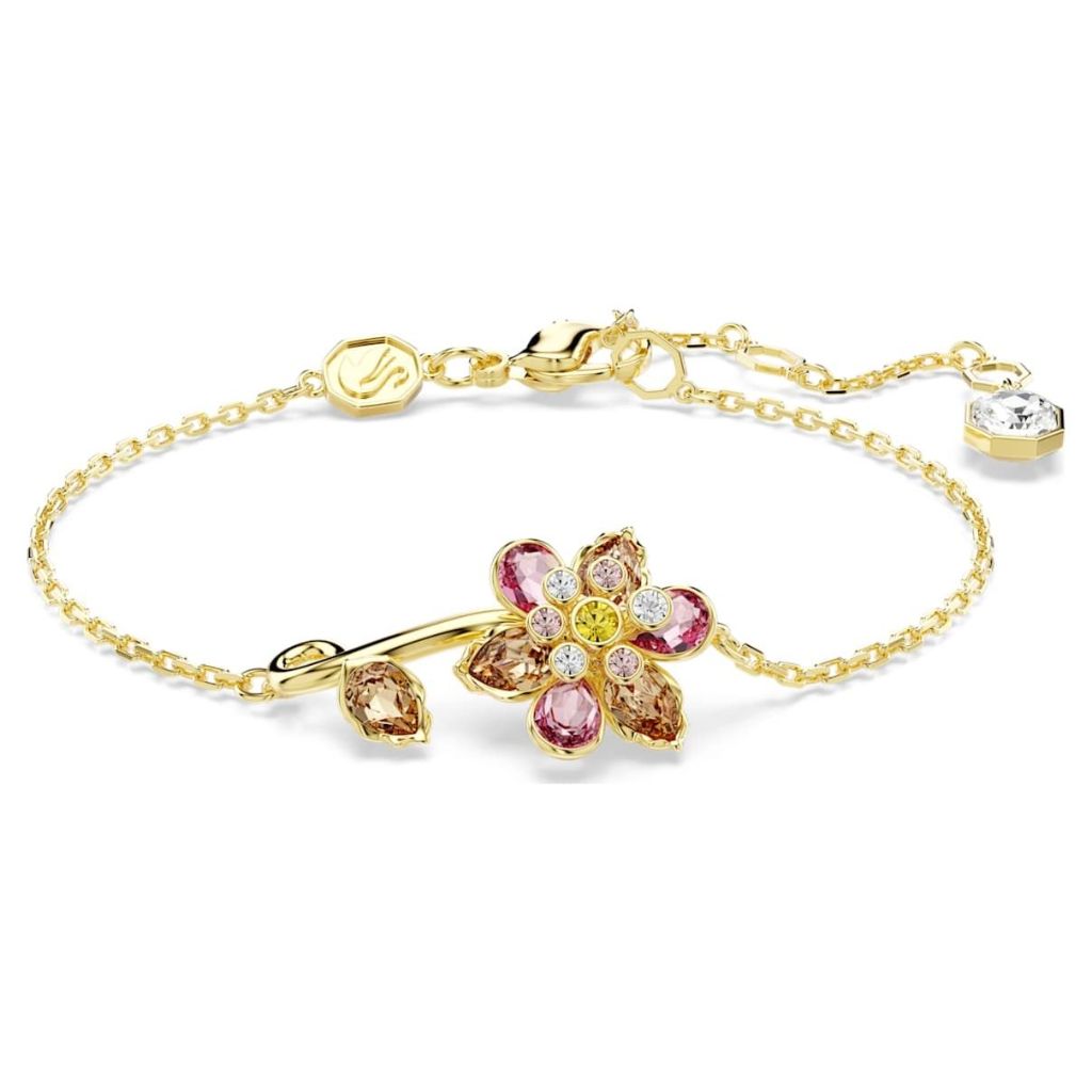 Swarovski Idyllia Bracelet, Mixed Cuts, Flower, Multicolored, Gold-tone Plated in Gold Tone