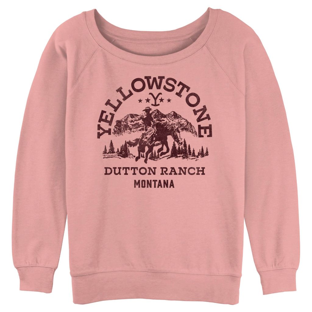 Junior's Yellowstone Dutton Ranch Montana Outlines Sweatshirt - Desert Pink - 2X Large