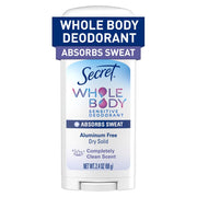 Secret Whole Body Deodorant Dry Feel Stick + Absorbs Sweat for Women , 72 HR Odor Protection, 2.4 oz
