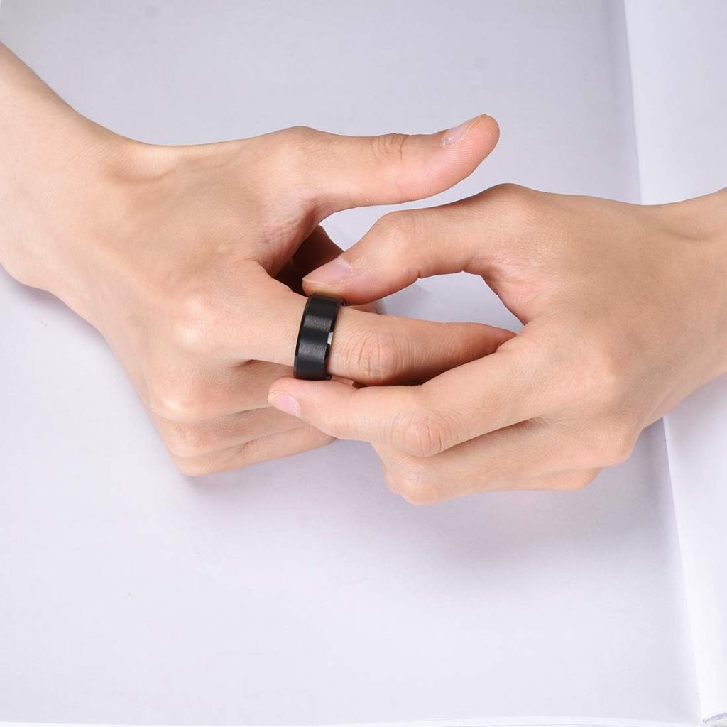 King Will Tungsten Men's Wedding Ring - Available in 6mm to 10mm, Black/Silver, Matte Finish, Beveled Polished Edge, Comfort Fit Size 10