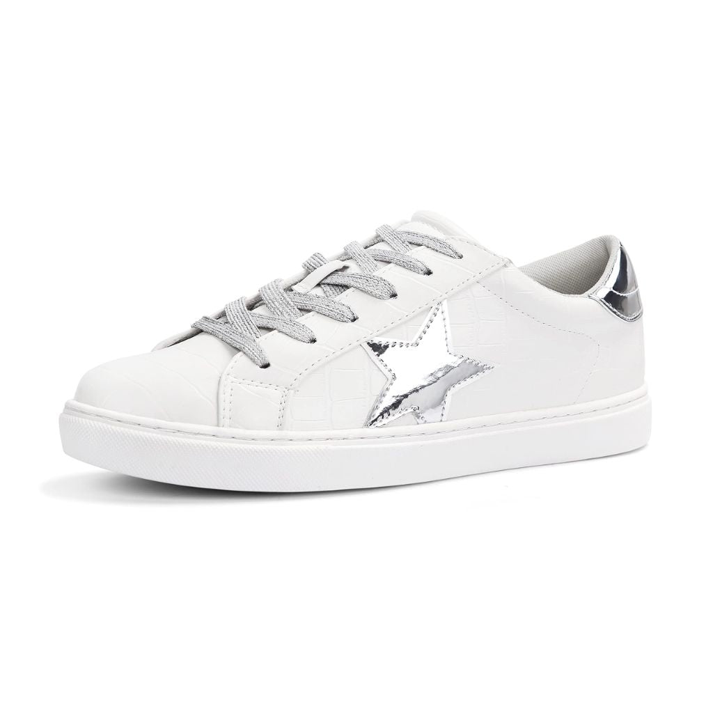 PARTY Women's Fashion Sneakers,White Patch Pu,8