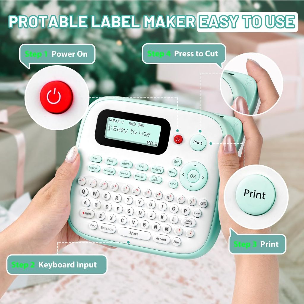 Desktop Label Maker Machine Labels- D210S with Tape-12mm 0.47 Laminated White - Green