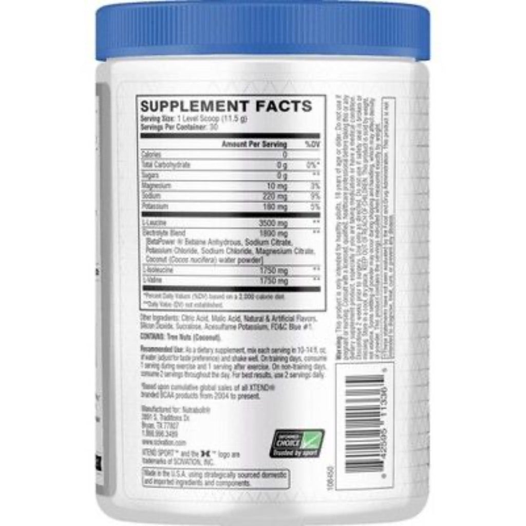 XTEND Sport 7G BCAA Recovery & Electrolyte Powder - Blue Raspberry Ice, 12.2 Oz