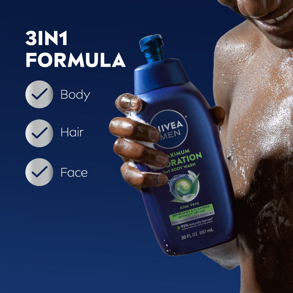 Nivea Men Maximum Hydration Body Wash for Dry Skin, Aloe Vera Enriched | 30 Fl Oz Bottle