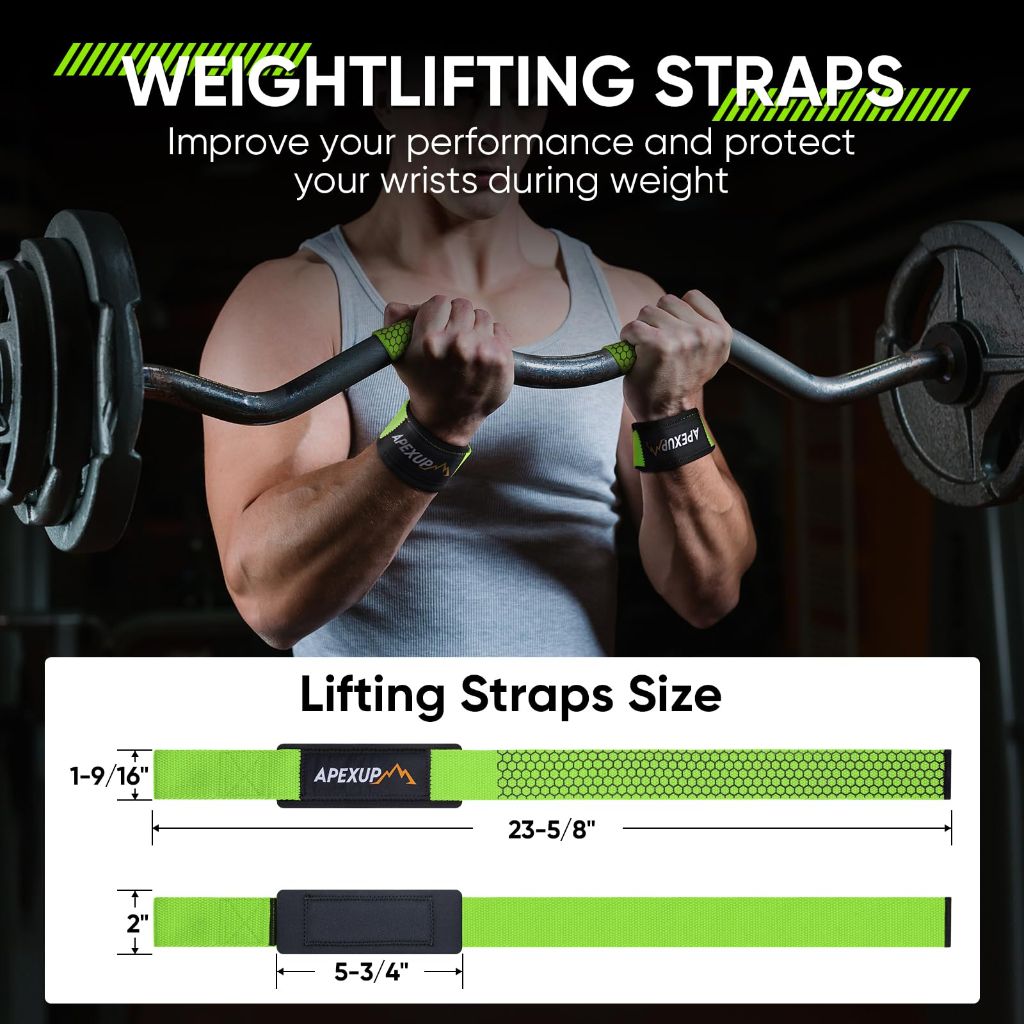 APEXUP Weight Lifting Straps for Weightlifting, Deadlift Strap, (Green)
