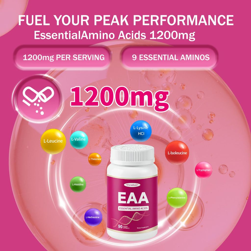 Warmbioder EAA Capsules 1200mg, Amino acids Supplement, 90 Capsules