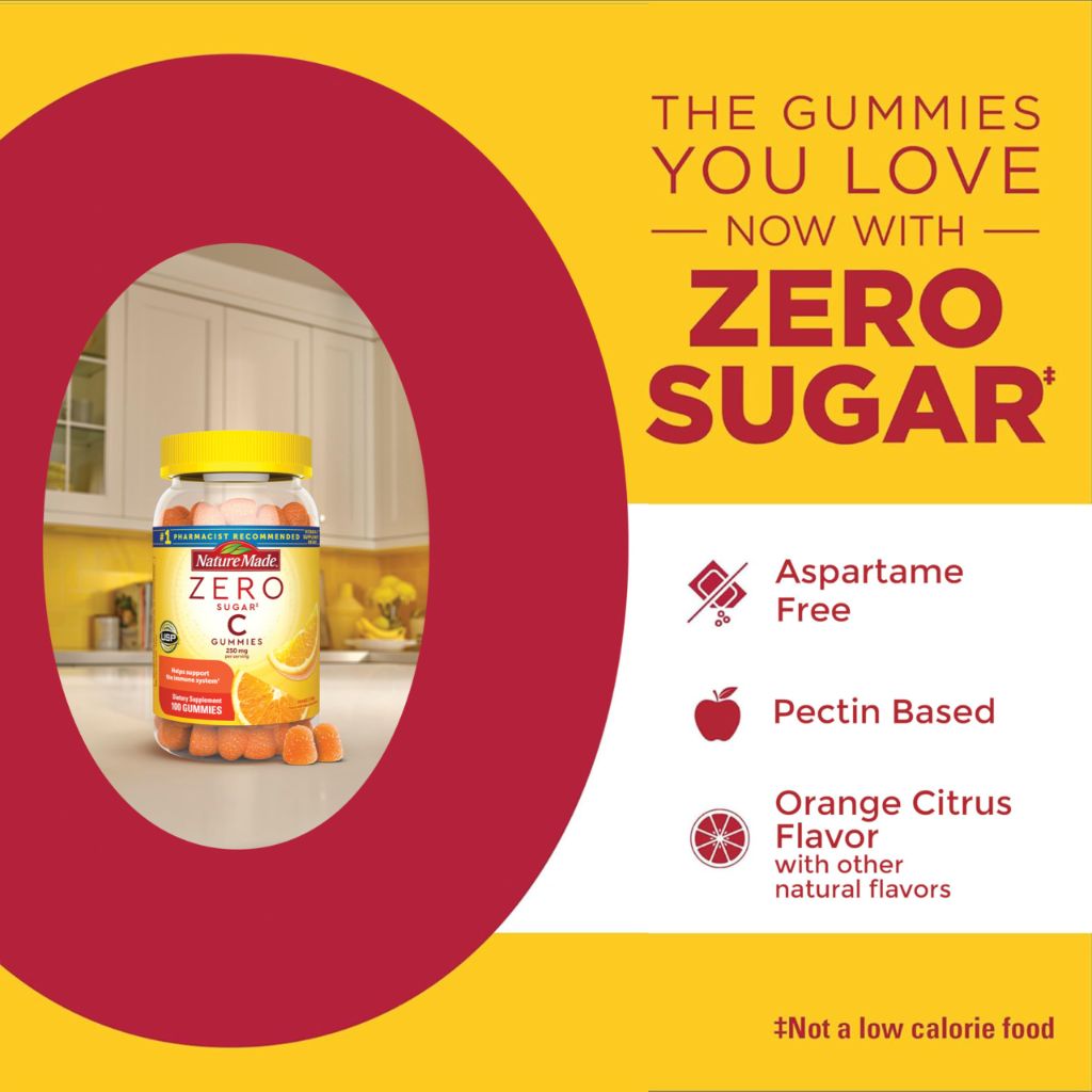 Nature Made Zero Sugar Vitamin C Gummies 250 mg Per Serving | 50 Day Supply