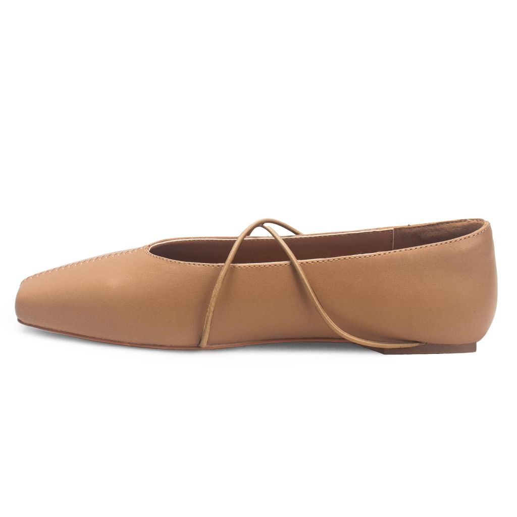 Yellhum Criss Cross Strap Ballet Flats for Women Square Toe Mary Jane Flats Shoes Comfortable Slip On Ballerina Shoes Tan