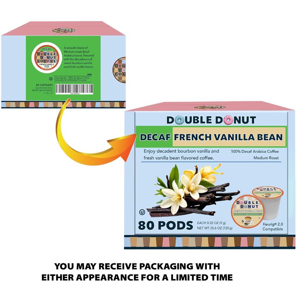 Double Donut - Decaf Vanilla Bean Flavored Coffee - 80 Pods