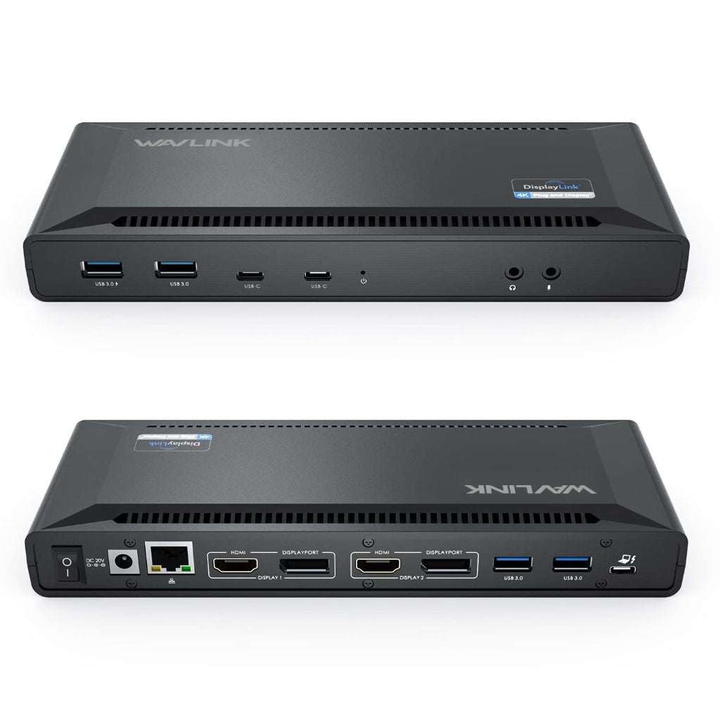 WAVLINK DisplayLink Laptop Docking Station - Dual Monitor 4K@60Hz, 100W Charging for Thunderbolt 4/3, USB-C/A, M1-M5 Mac/MacBook Neo, Windows, Chrome - 2HDMI, 2DP, 6 USB Ports, LAN, Audio