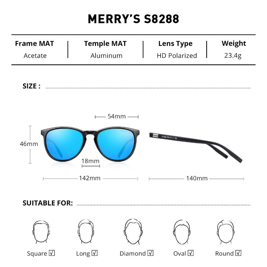 Merry's Adult's Polarized Retro Classic Round Frame Sunglasses - Black/Blue Mirror, 54mm