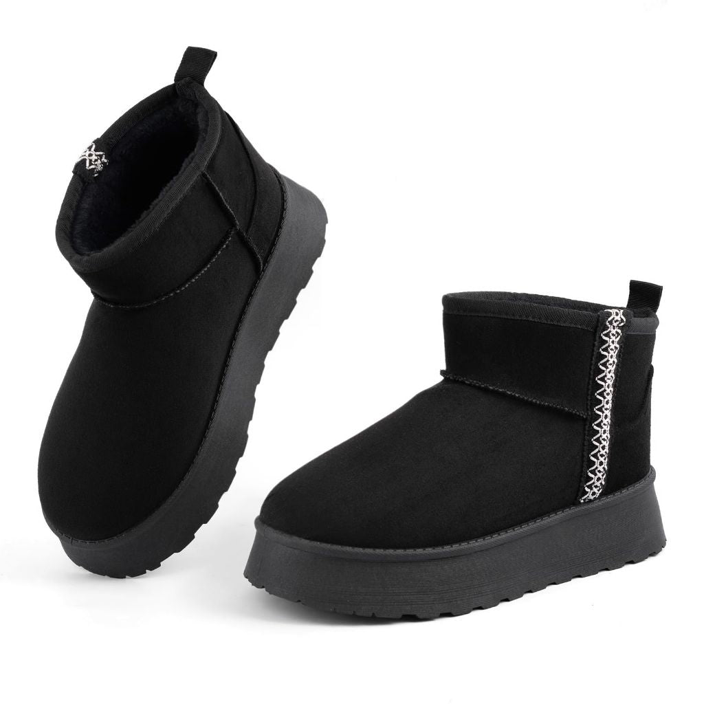 Samilor Platform Mini Boots for Women: Comfortable Suede Genuine Leather Winter Ankle Snow Boots  Black 7
