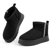 Samilor Platform Mini Boots for Women: Comfortable Suede Genuine Leather Winter Ankle Snow Boots  Black 7
