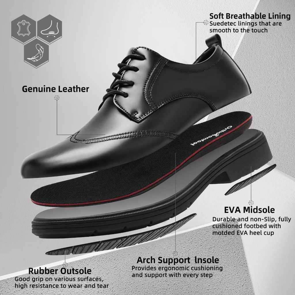 Men's Orthopedic Leather Dress Walking Shoes: Cushion Sole Flat Feet Arch Support, Black Size 9