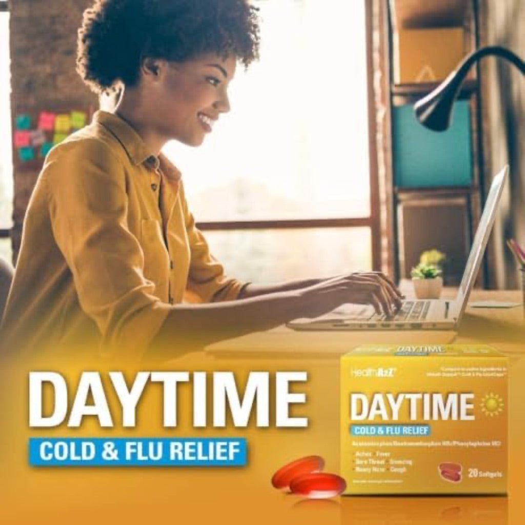 HealthA2Z® Daytime | Cold & Flu Medicine | Powerful Multi-Symptom Daytime(20 Softgels) (Daytime Cold & Flu Medicine (20 Count Pack of 1))