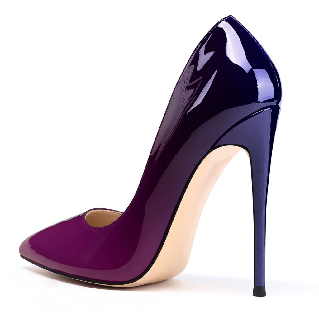 SZ 8, XINIUNIU High Heels for Women Wide Pumps Purple Gradient Patent Leather 4.7 inches/12CM Formal
