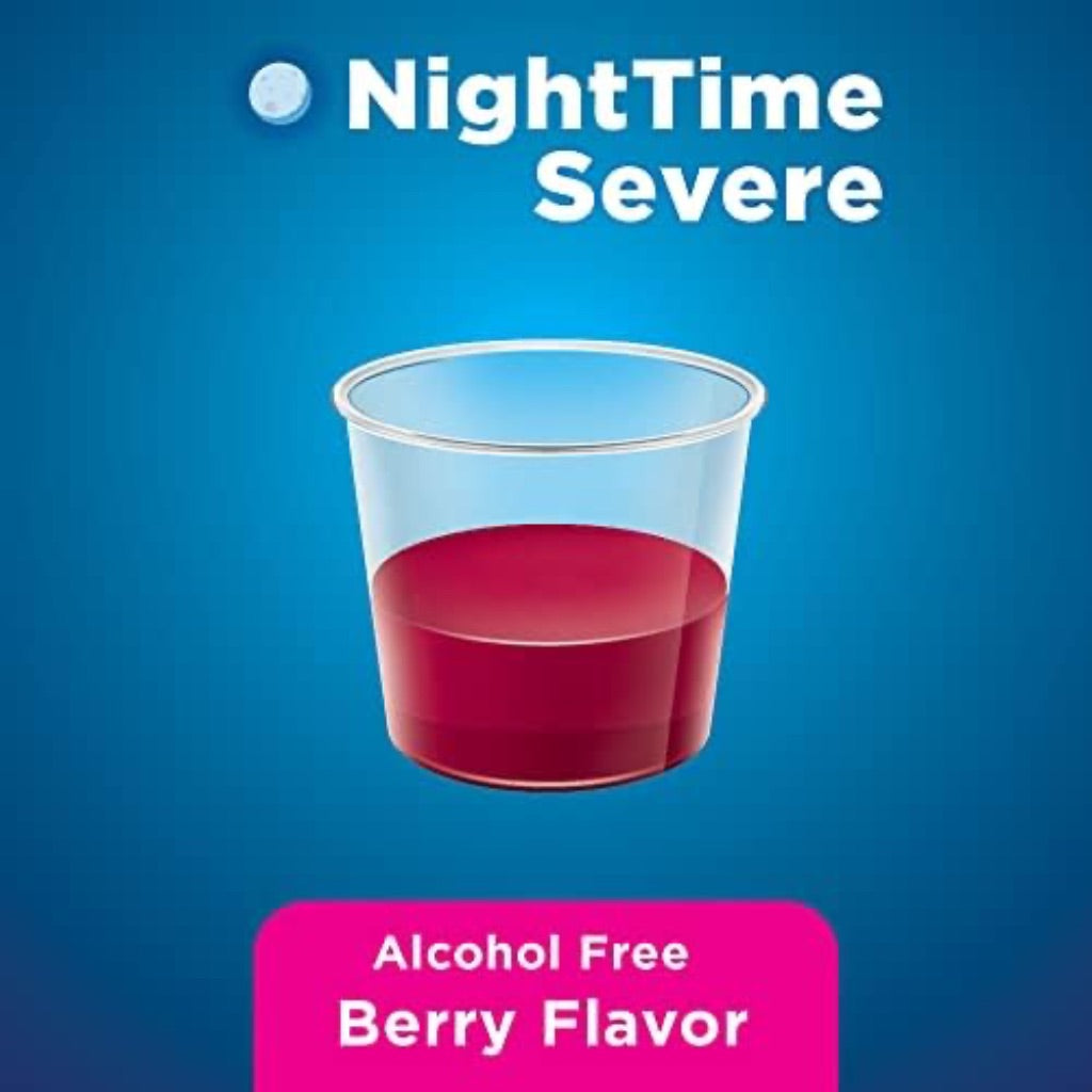 Amazon Basic Care Max Strength Nighttime Severe Cold and Flu Syrup - Mixed Berry, 12 fl oz