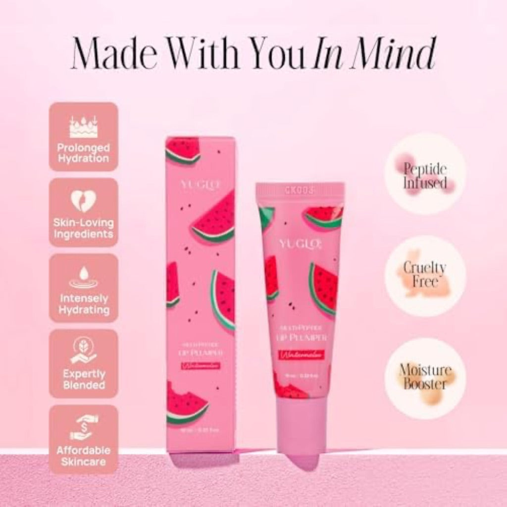 YUGLO Lip Plumping Gloss with Multi-Peptides, Hydrating & Nourishing - Watermelon, 0.33 fl. oz.