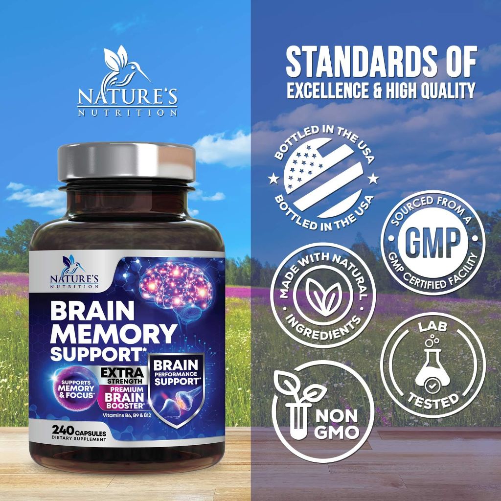 Nature's Nutrition - Brain Memory Supplement Pills - 240 Capsules