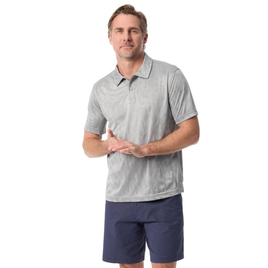 BASS Outdoor Men's Short Sleeve Textured Polo - Quarry/Jacquard Camo, Size Medium