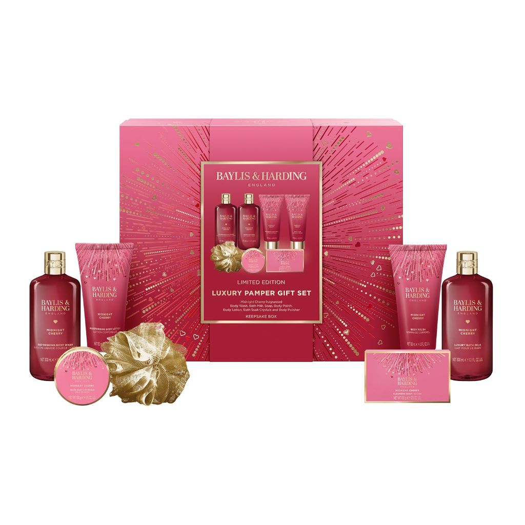 Baylis & Harding Midnight Cherry Luxury Pamper Gift Set For Women - Vegan Friendly