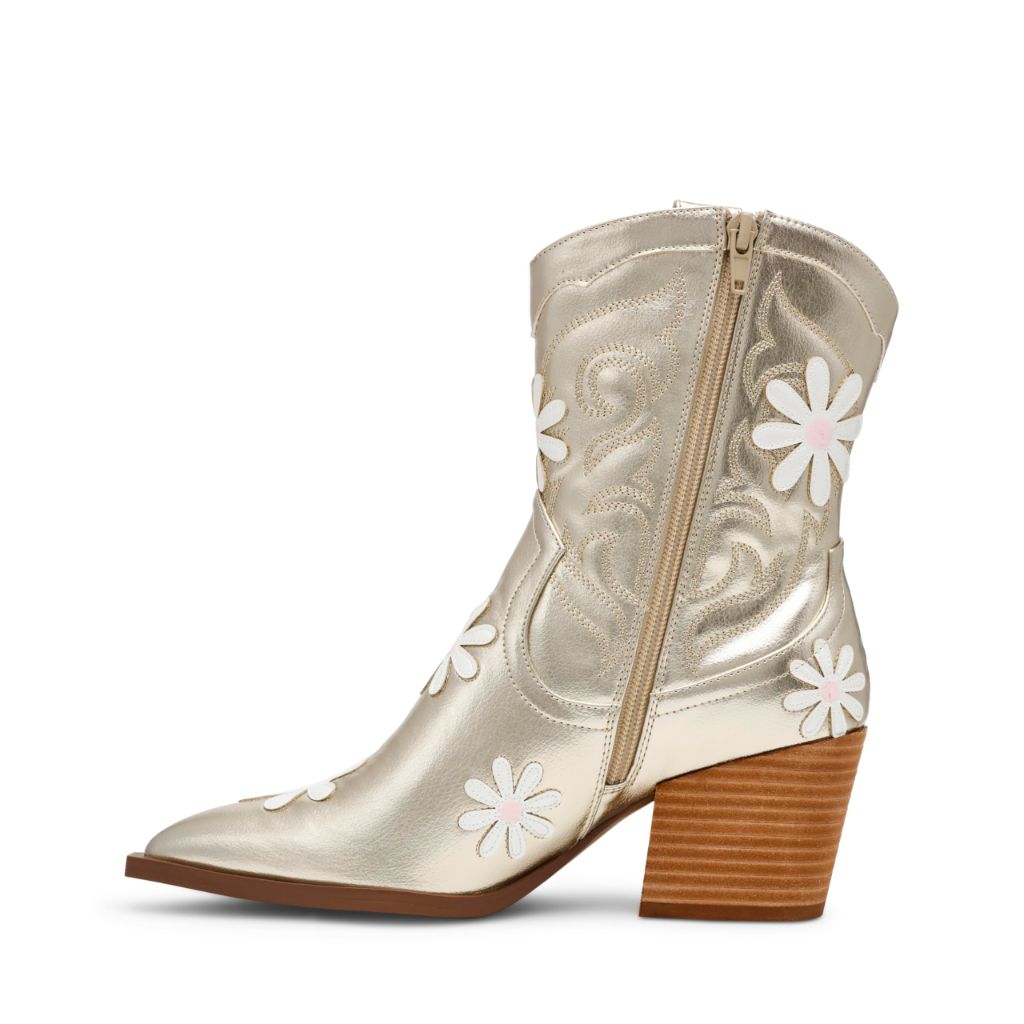 Betsey Johnson Women's Teddyy Western Boot, Gold, 5