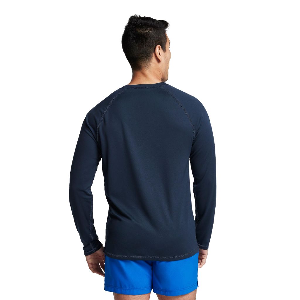 Speedo Men's UV Shirt Long Sleeve Loose Fit Easy Tee athletic technical swimsuits, New Navy, Small US