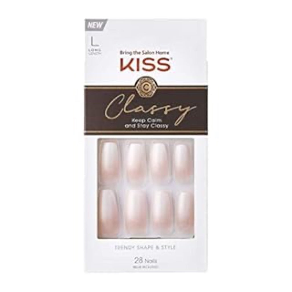 KISS Classy Nails  Press On Nails  Be-you-tiful  Beige  Long Coffin  28 Count