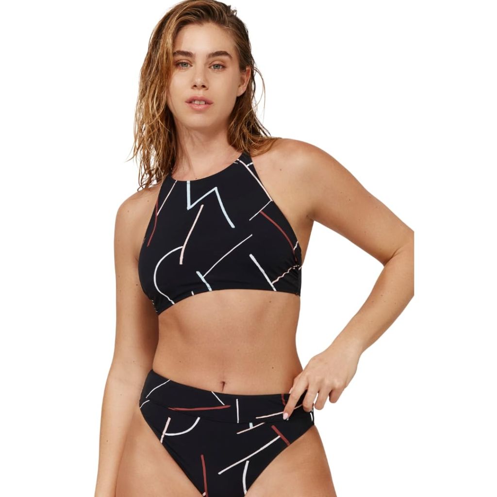 Gottex Women's Standard Free Sport Beach High Neck Bikini Swim (Top ONLY), Multi Black - size 6