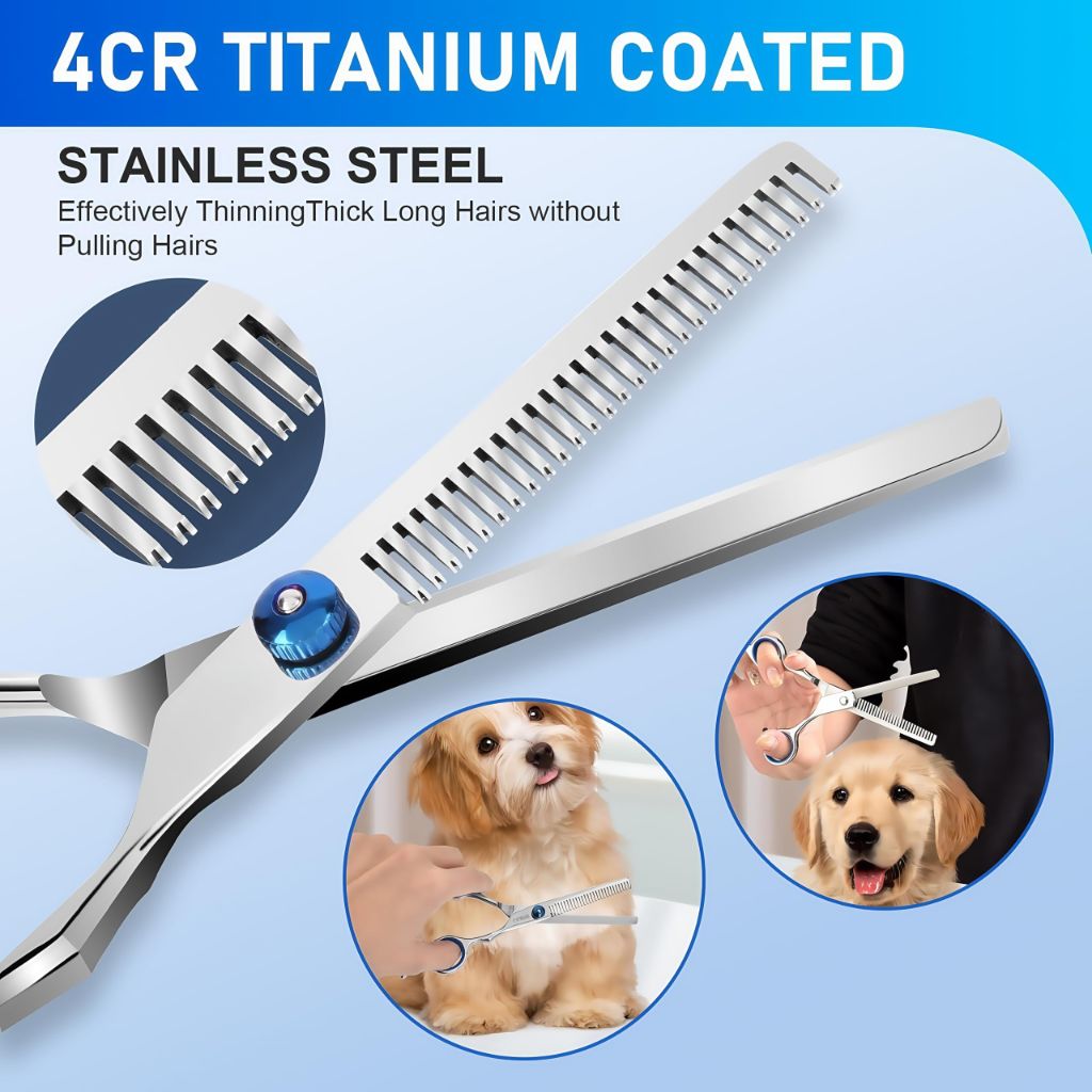 WFOEJEJ Professional 4 in 1 Dog Grooming Scissors Kit with Safety Round Tips, Sharp and Durable Pet Grooming Shears for Dogs and Cats.