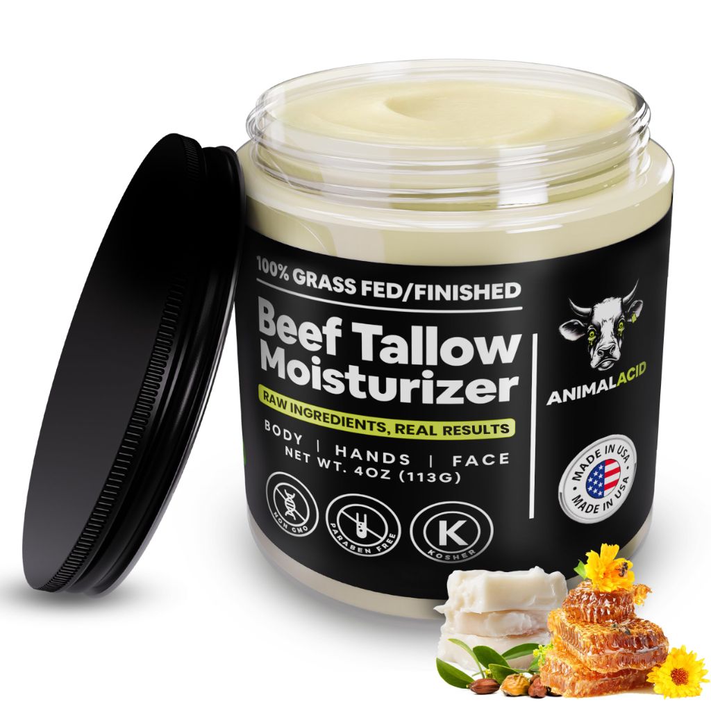 ANIMAL ACID Beef Tallow for Face, Skin & Body - 4 Fl oz Handmade Tallow Face Moisturizer - Unscented