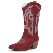 SZ 10, Gioanroca Women's Cowboy Boots Mid Calf Embroidered Stitched Cowgirl Boots | Red
