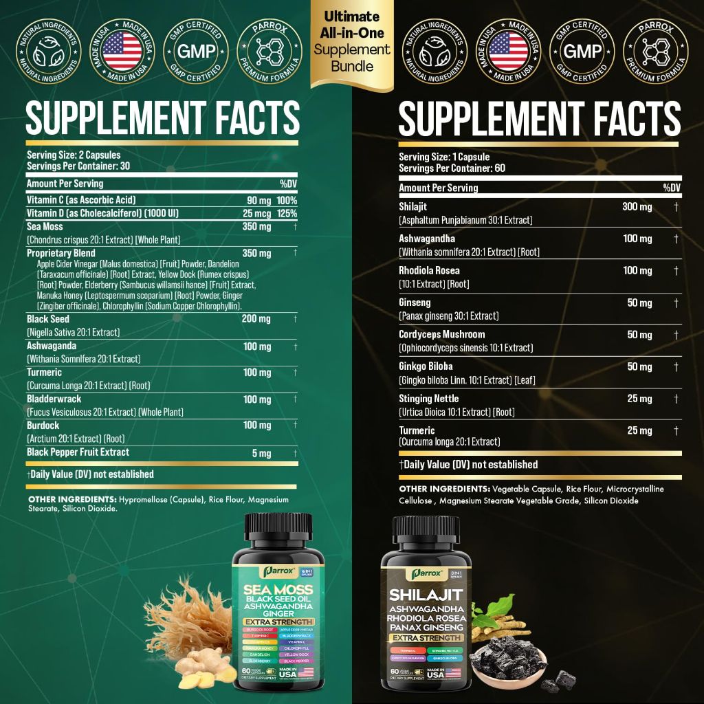 Parrox Shilajit and Sea Moss Bundle, Sea Moss 350mg - 2pk