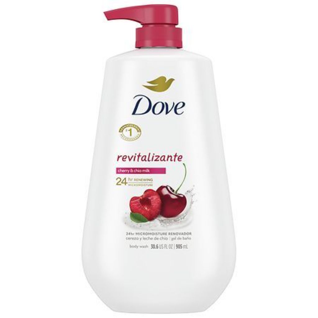 Dove Body Wash for Women Moisturizing Revitalizante Cherry & Chia Milk Cleanser All Skin  30.6 oz with Pump (Damaged Label)
