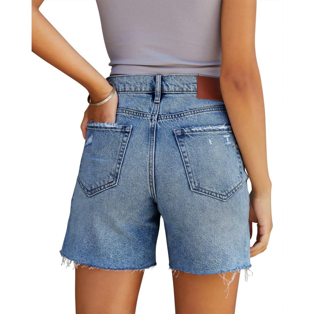 CHICZONE 9" Bermuda Shorts for Women Stretch Mid-High Rise Knee Length Denim Jean Shorts Straight Leg Black XL