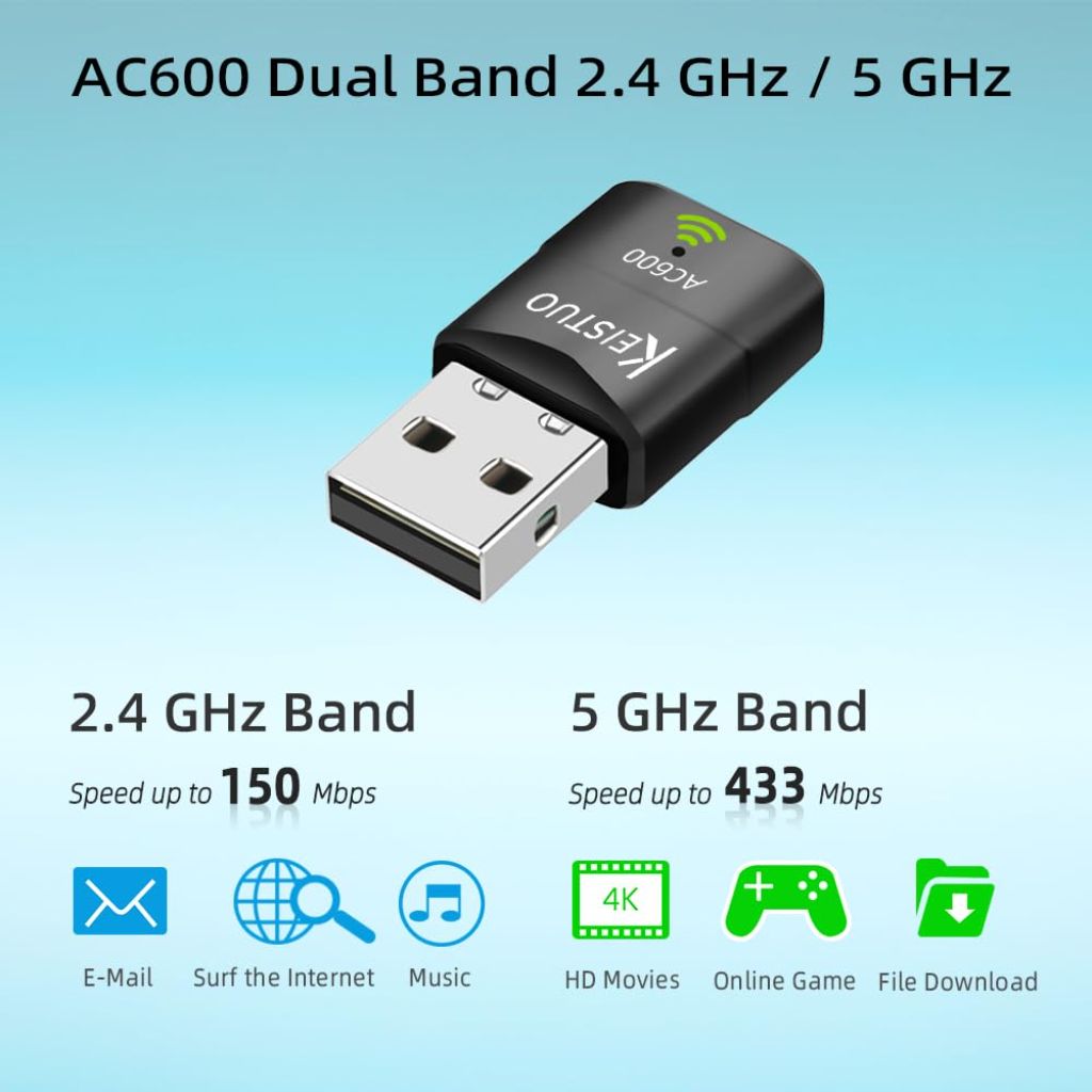 KEISTUO AC600 WiFi Adapter for Desktop PC Laptop