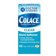 Colace Clear Stool Softener for Gentle Effective Constipation Relief, 50 mg Docusate Capsules, 42 Count