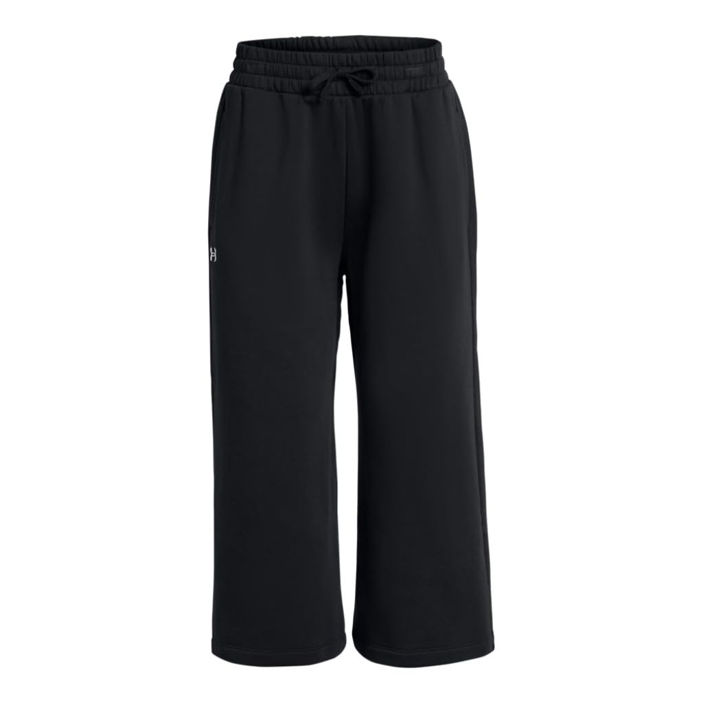 Under Armour Women's Rival Fleece Crop Wide Leg Pants, Black / White, X-Large