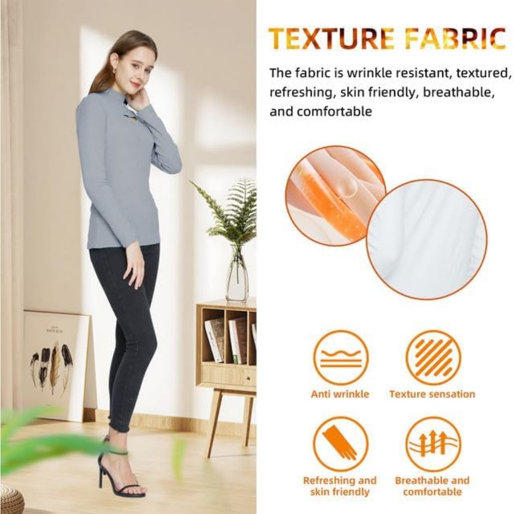 SSLR Mock Neck Tops for Women Long Sleeve T Shirts Cut Out Ribbed Turtleneck Stretchy
